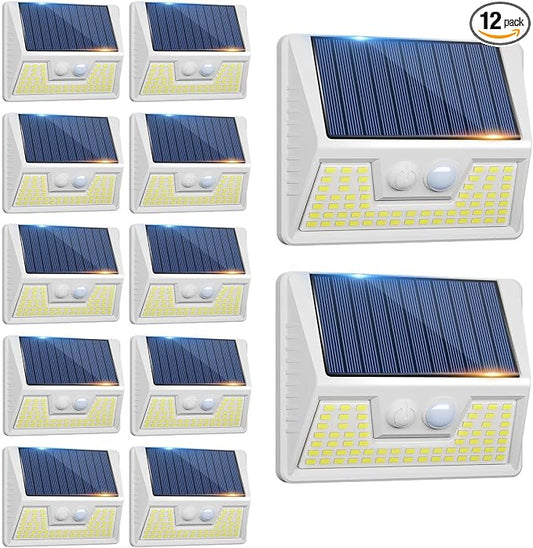 vighep 12Pack White Solar Lights Outdoor Motion Sensor, 3000K Warm Light/3 Lighting Modes, IP65 Waterproof Solar Powered Wall Lights Outside for Garden Fence Backyard Deck Driveway