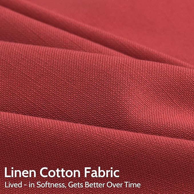 Christmas Red Linen Curtains 63 Inch Length for Living Room Light Filtering Semi Sheer Curtain Back Tab and Rod Pocket Vintage Rustic Luxury Home Decor Neutral Drapes for Bedroom 52x63, 2 Panels