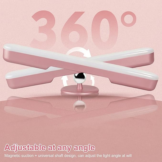 Benreom 2 Pack Wireless Vanity Lights for Mirror, Rechargeable Battery Operated Makeup Light, Adjustable Light Bar, Magnetic Stick on LED Lighting Bathroom Decor Accessories, Pink