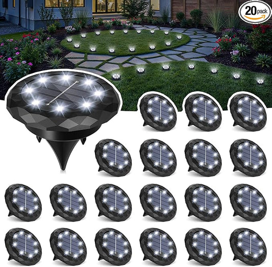 SOLPEX Mini Solar Ground Lights, 20 Pack Pathway Solar Lights Outdoor Waterproof, Garden Lights for Driveway Walkway Yard Landscape (Cool White)