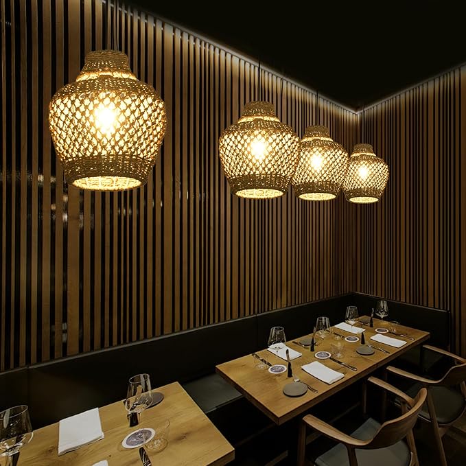 Rattan Pendant Light Fixtures,11.02" Boho Rattan Pendant Light,2-Pack Hand Woven Seagrass Chandelier for Workplace Occasions Restaurants Dining Living Bedroom Kitchen Farmhouse