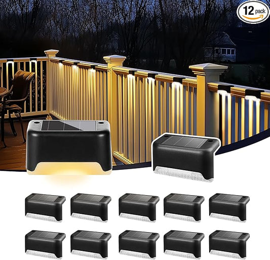 PATIOWIN Solar Deck Lights Outdoor, Solar Step Lights Waterproof Led Lights for Outdoor Stairs, Step, Fence, Patio,Yard,Porch and Balcony(12 Pack,Warm White)