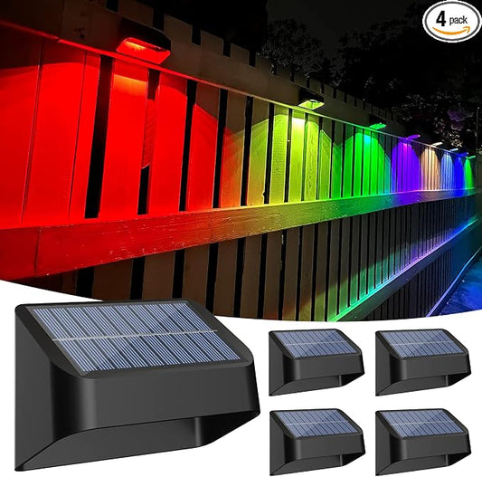 Brighter Solar Fence Lights RGB 8 Colors, Dusk to Dawn Deck Light, Fence Solar Lights Outdoor IP65 Waterproof, Solar Outdoor Lights for Backyard/Railing/Wall/Step/Patio(4 Pack)