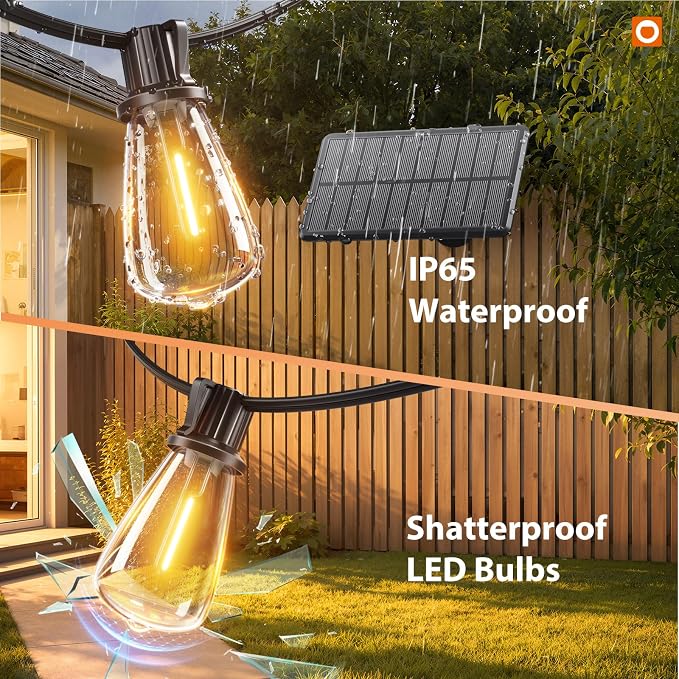 addlon 72FT Solar String Lights Waterproof with Remote & USB, Patio Lights Solar Powered with LED Shatterproof Bulbs Dimmable for Backyard