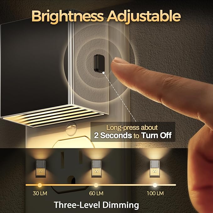 DORESshop LED Night Lights Plug into Wall [2 Pack], Plug in Nightlight, 3 Level Brightness Adjustable Night Light, Dusk to Dawn Sensor, Nightlights for Adults, Bedroom, Bathroom, Hallway, Silver Cover