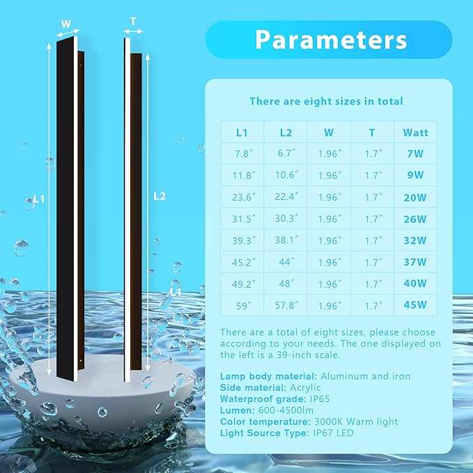 Outdoor Wall Light LED Long Wall Sconce 11.82in Ip65 Waterproof Black Modern Outdoor Lights 3000k 9W Metal Exterior Light Fixture for Porch Light Patio Front Door Yard Garden Villa Living Room