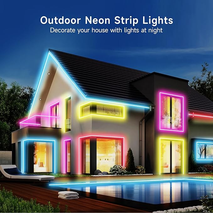 KANTUTOE LED Neon Rope Lights, 19.68ft RGB LED Light Strip, 24V Music Sync App/Remote Control DIY Rope Light, IP67 Waterproof Gaming Neon Strip Lights for Bedroom Indoor Oudoor Décor