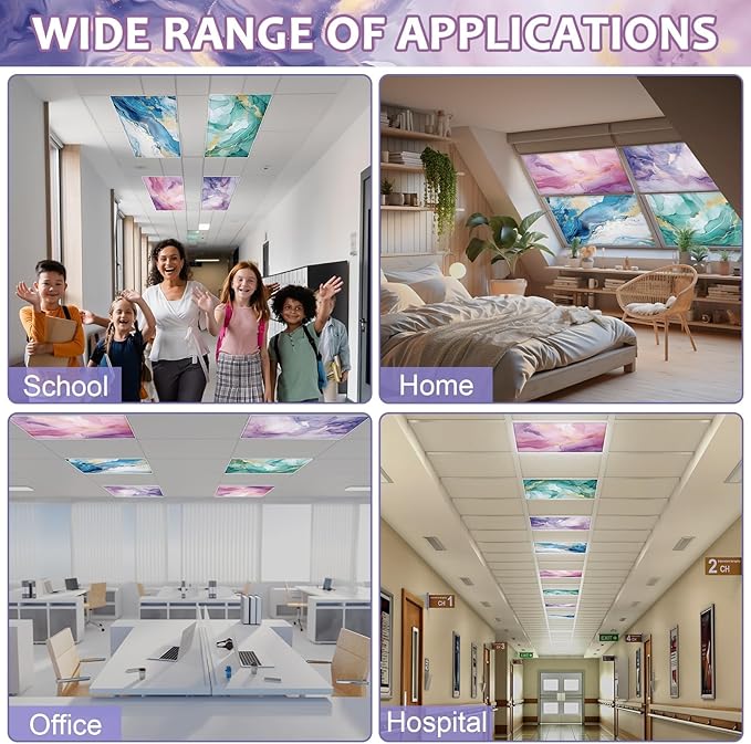 QOUBAI 4PCS Fluorescent Light Covers, 4x2 Feet Magnetic Light Cover Fluorescent Lights Shade Panel Positive Inspirational Ceiling Lights Filters for Office Classroom Home Drop Ceiling Marble
