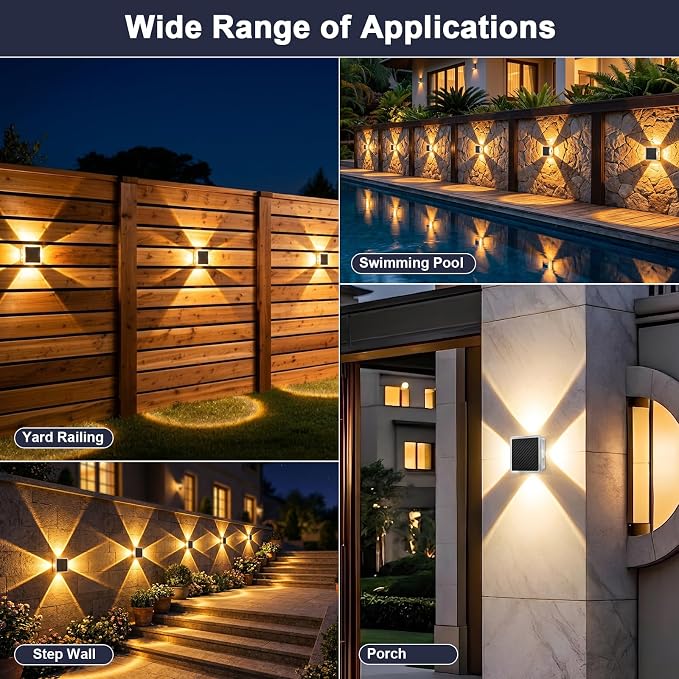 AUDLES Solar Wall Lights Outdoor Waterproof, 4-Sided Glow Solar Fence Lights, 3000K 4000K 6000K 3 Color Temperature Solar Wall Sconce for Garden Patio House Porch Poolside Decor-8 Pack