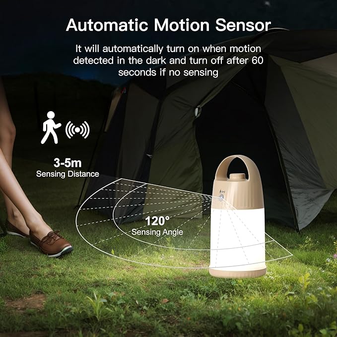 Motion Sensor LED Night Light - Cordless Battery Powered Table Lamp, Portable Lamps Lantern for Outdoor Camping Tents, 4 Brightness Level, Press Dimmable Safe Night Lights,1 Pack (Apricot)