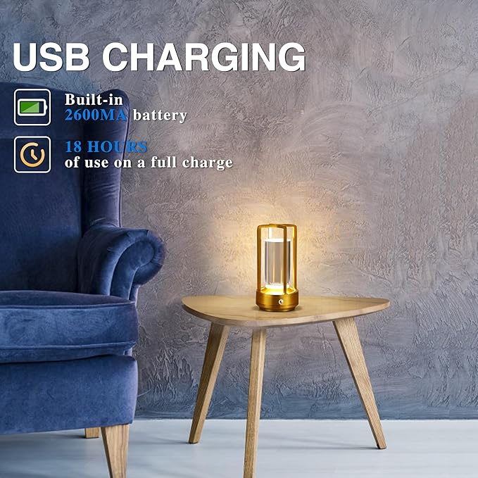 Anxingtools Portable Metal Table Lamp,Cordless Table Lamp,Battery Operated, 3 Light Colors, for Restaurant/Bedroom/Bars/Outdoor Party/Camping/Coffee Shop Atmosphere Night Light (Gold)