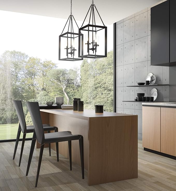 JONATHAN Y 12" Oil Rubbed Bronze 3-Light Lantern Pendant, LED Ceiling Light for Foyer Kitchen Island Entryway, Traditional Metal Fixture with Clear Glass Shade, ETL Listed JYL7412A
