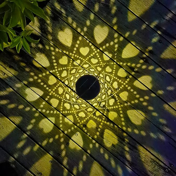 2 Pack Solar Lanterns Outdoor Hanging Heart Pattern Decor Lantern,Waterproof Hollow Out Metal Decorative Garden Light,Graceful Decoration for Patio,Yard,Landscape,Walkway,Festival