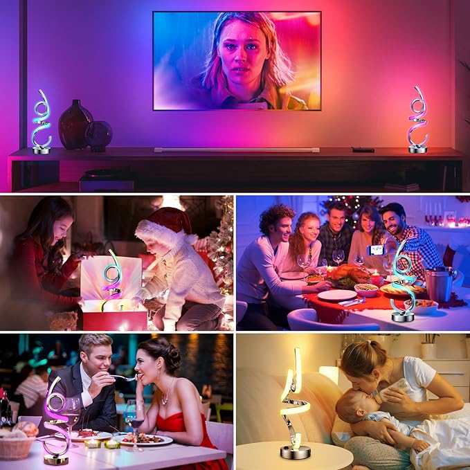 Wefomey Modern Spiral Table Lamp Color Changing Night Light Rechargeable LED Nightstand Lamp Dimmable Bedroom Lamp Remote Control for Home Decor Living Room Bedroom Office