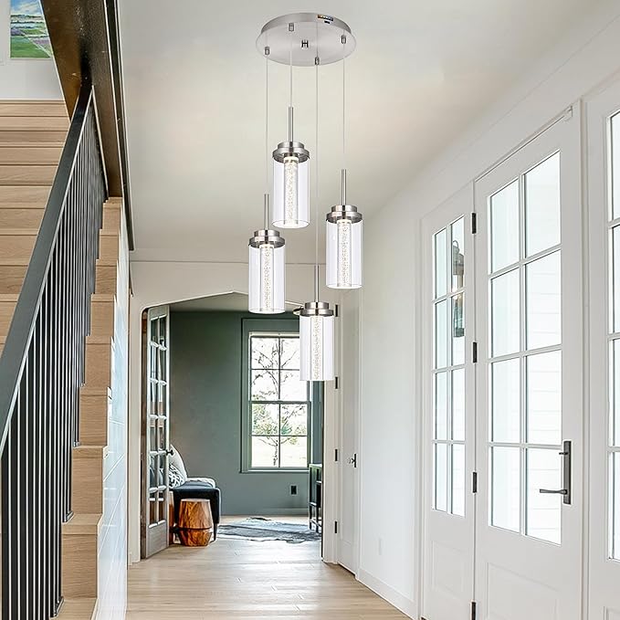 MELUCEE Modern LED Pendant Light Fixtures 4-Light Kitchen Pendant Lights with 3000K-6000K Adjustable Color Temperature Brushed Nickel Ceiling Hanging Lamp for Dining Room Bedroom Kitchen Island