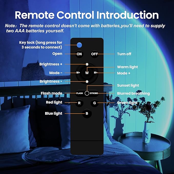 XEBKOR Sunset Projection Lamp with Remote/APP Control,Multi-Color LED Sunset Light Night Light,360 Degree Rotation Sunset Lamp for Photography/Party/Room Decor,Gifts for Christmas,Thanksgiving Day