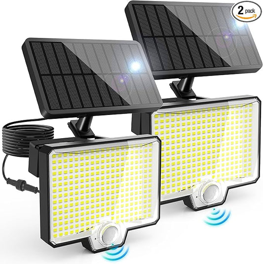 AUDERWIN 294 LED Split Solar Motion Sensor Outdoor Lights, 2600Lm Solar Flood Lights, IP67 Waterproof Outside Solar Powered Security Spot Lights for Porch Patio Yard Garage Fence Garden, 2 Pack Black