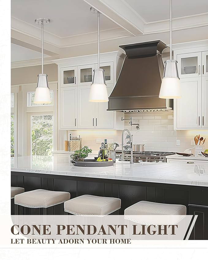 Beionxii 2 Pack Pendant Lights Kitchen Island, Brushed Nickel Pendant Lights 2 Pack, Kitchen Pendant Lighting Over Island, Pendant Lighting for Kitchen Island Sink, Milk Glass Shade, BX-PL01BN-2PK