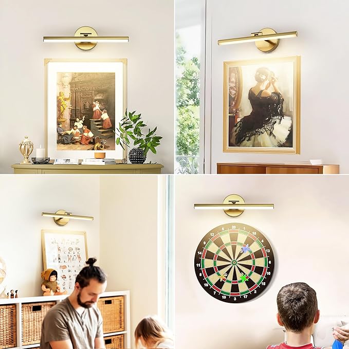 Hardwired Adjustable Lighting Gold Modern LED Picture Lights for Paintings 15.7'' Inch Long Swing Arm Metal Art Lights Warm White 3000K