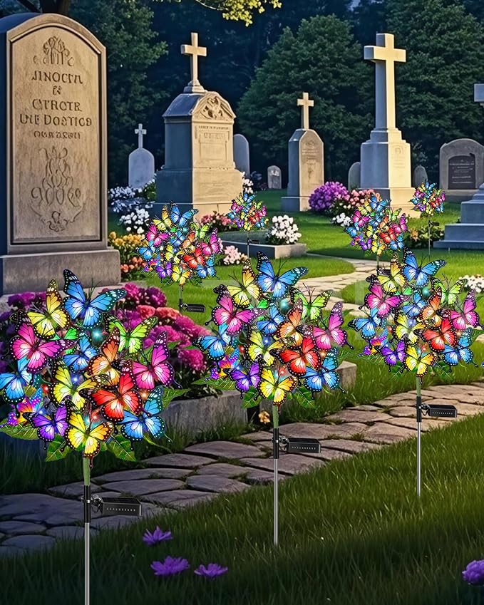 Solar Lights Outdoor Waterproof Decorative Solar Garden Lights Outside 4 Pack with 172 LED 68 Butterfly Flowers Garden Decor Yard Patio Lawn, Gifts for Women Mother's Day Mom