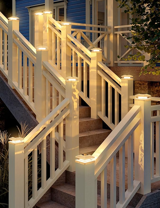 VOLISUN 4x4 Solar Fence - Post Lights 12pack, Post Cap Light Outdoor Waterproof, Whtie Deck Cap Light Solar Powered with Warm White,for 4x4 Wooden/4x4 or 5x5 Vinyl