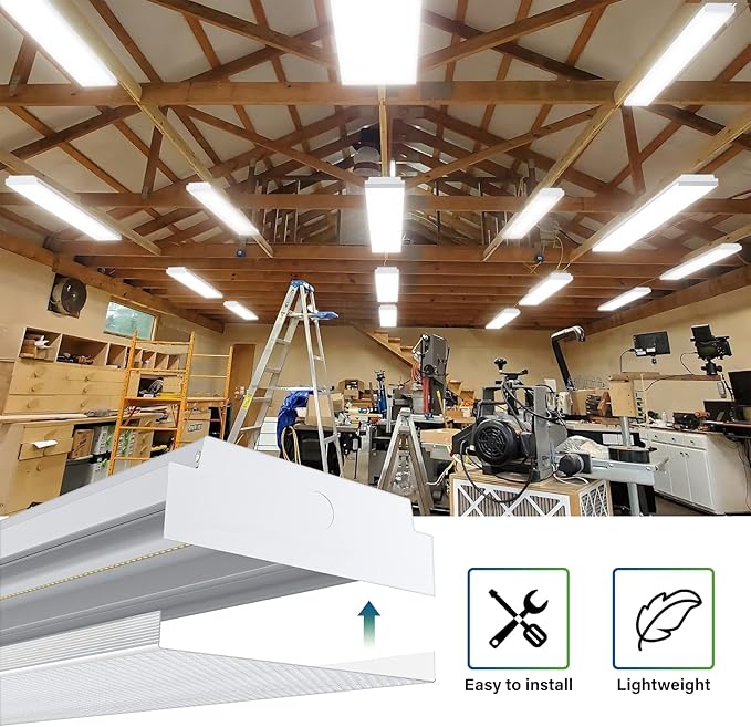 ANTLUX 4FT LED Wraparound 40W Shop Lights for Garage, 4400lm, 5000K, 4 Foot Crystal LED Wrap Light, 48 Inch Integrated Linear Strip Flush Mount Office Workshop Ceiling Lighting Fixture, 4 Pack
