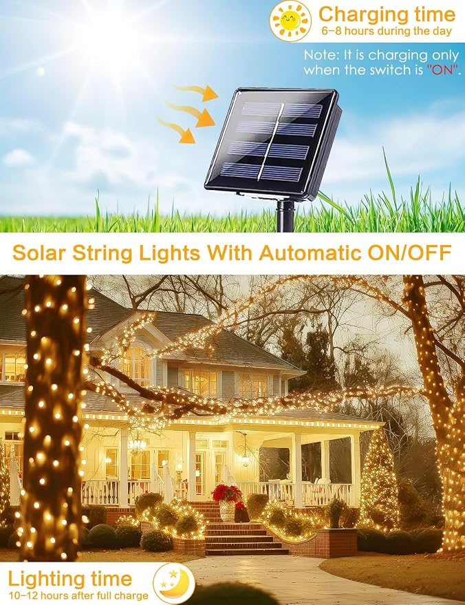 Solar String Lights Outdoor, 4 Pack 288FT 800 LED Solar Twinkle Lights for Outside Waterproof, Copper Wire with 8 Lighting Modes Fairy Lights for Garden Tree Birthday Xmas Patio Decor(Warm White)