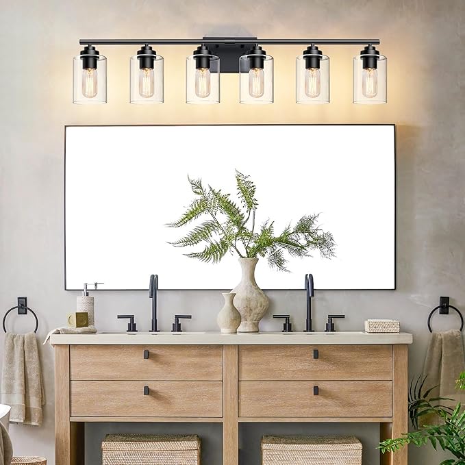 SKEJAO Bathroom Vanity Light Over Mirror,Vanity Light for Bathroom,Bathroom Light Fixture Wall Sconce Lighting for Bedroom,Living Room (Black, 6-Light)