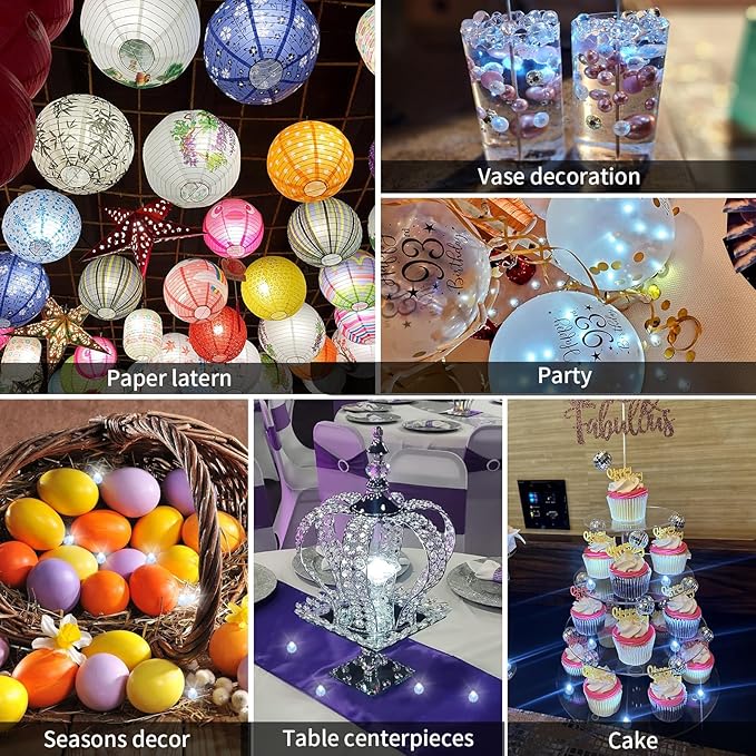 50pcs Balloon Lights Mini LED Lights Round Long Standby Time Ball Lamps for Paper Lantern Birthday Party Christmas Halloween Decoration White Plastic
