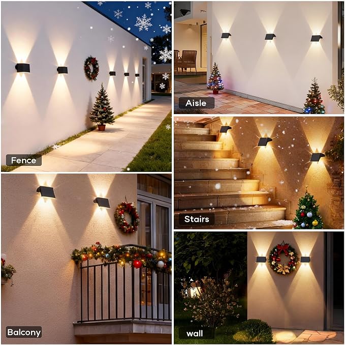Fence Lights Solar Powered, 6-Pack Solar Fence Lights Up/Down Flexible Buttons, IP67 Waterproof for Outdoor, 100LM Bright, Auto Dusk to Dawn for Wall/Stairs/Yard/Railing/Deck/Pathway (Warm White)