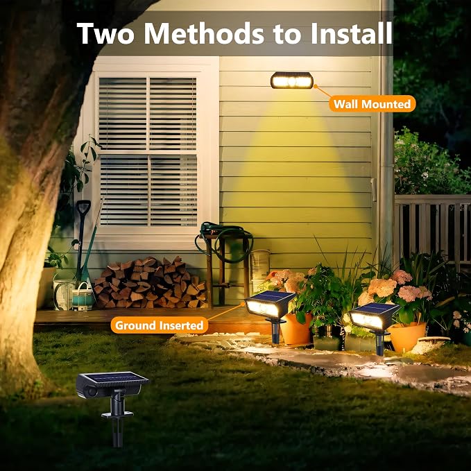 Toodour Solar Spot Light Outdoor, 6 Pack Solar Lights Outdoor with 2 Modes, Waterproof Solar Powered Flood Lights Landscape Lighting for Yard Garden Home Pathway Walkway Outdoor Decor - Warm White