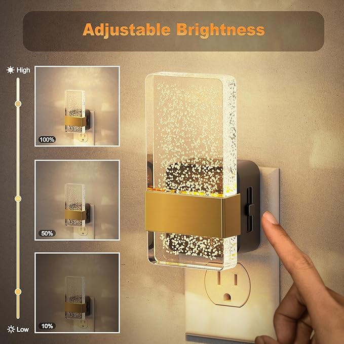 JandCase Night Lights Plug into Wall, Dusk to Dawn Sensor, 3000K Soft White LED, Acrylic Bubble Design, 0-100lm Adjustable Brightness, 2-Pack for Bedroom, Bathroom, Living Room, Hallway