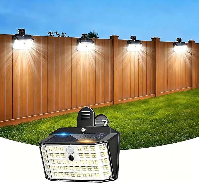 Clip on Solar Lights Outdoor with Motion Sensor, 600LM 176LED Solar Fence Lights Outdoor Waterproof, 3 Modes & Portable Security Lights for Chain Link Patio Deck Yard Garage (1Pack)