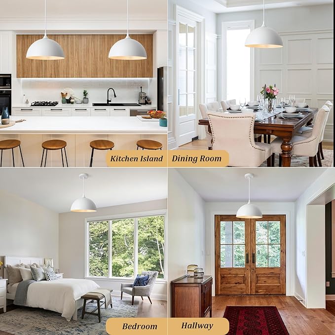 3 Pack White Pendant Lights Kitchen Island 11.8" Modern Dome Pendant Light Fixtures Farmhouse Industrial Vintage Hanging Ceiling Light Fixture for Dining Room Foyer Hallway Bar Cafe Kitchen