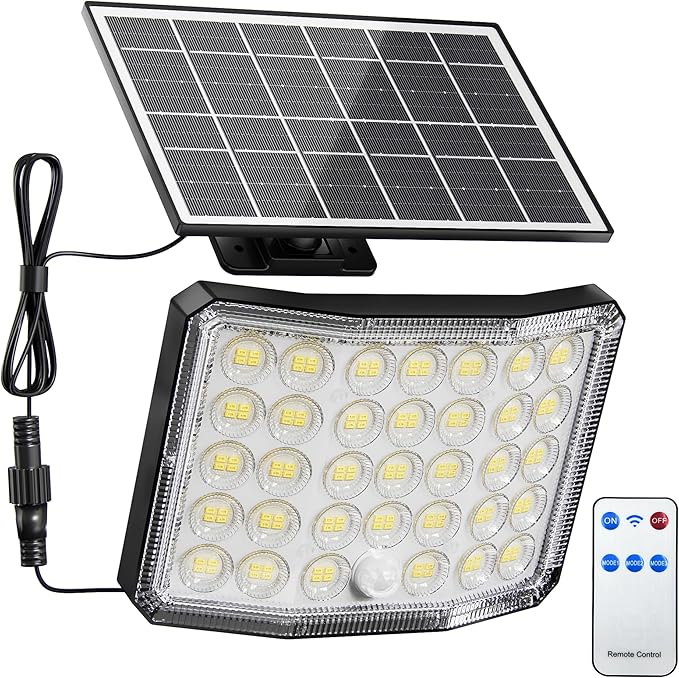 Solar Lights Outdoor Bright Solar Dusk to Dawn Light with 3000 Capactiy Power Operated, IP65 Waterproof Remote Control Outdoor Light, 3 Working Modes for Garage, Porch, Patio, Shed, 1-Pack