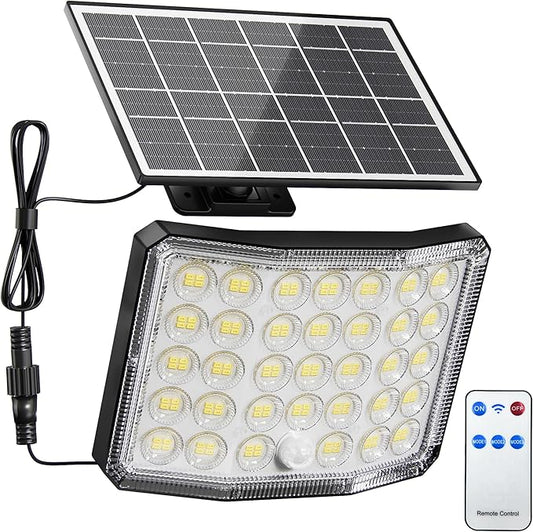 Solar Lights Outdoor Bright Solar Dusk to Dawn Light with 3000 Capactiy Power Operated, IP65 Waterproof Remote Control Outdoor Light, 3 Working Modes for Garage, Porch, Patio, Shed, 1-Pack