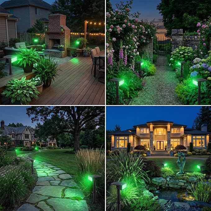 T-SUN Green Solar Spot Lights Outdoor 4 Pack, 49 LED 2 Lighting Modes, IP65 Waterproof Landscape Spotlights, 2 in 1 Auto On/Off Solar Lights for Yard, Garden, Driveway, Pathway
