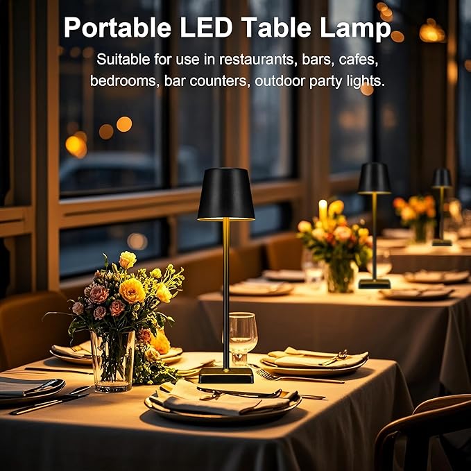 2 Pack Cordless Table Lamps,Rechargeable Outdoor Solar LED Lamp,Portable USB Desk Lamp Waterproof,2000mAh Battery Operated,Touch Stepless Dimming Light for Bedroom,Restaurants,Patio,Camping,Black