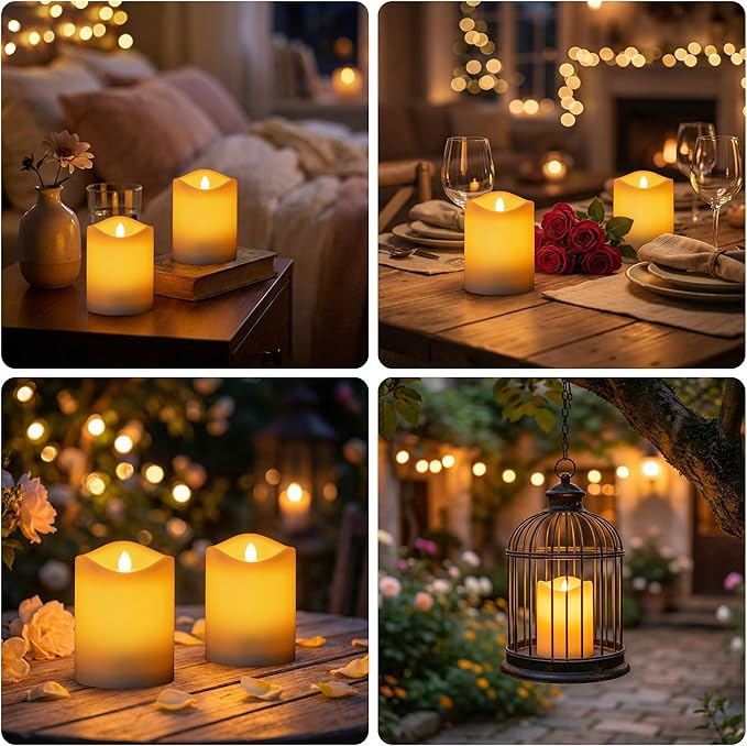 Livinlarge Solar Candles Outdoor Waterproof, 3"x4" Rechargeable Solar Powered Flameless Flickering LED Pillar Candle for Patio Yard Deck Window Table Decor, Holiday Gifts for Mom and Wife, 6pcs
