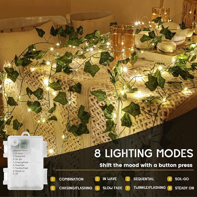 Vine with Fairy Lights, 33ft 100 LEDs Ivy Vine Lights Battery Operated Indoor String Lights, Artifical Garland Leaf Fairy Light Wall Wedding Garden Dorm Bedroom Decor
