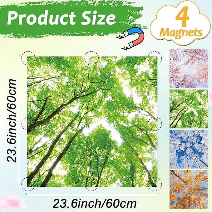 4 Pcs Fluorescent Light Covers with 32 Magnets Decorative for Classroom Ceiling Light 2 x 2 Feet Magnetic Light Covers Filter Easy Install for Office Hospitals & Home Drop Ceiling Supplies（Season）