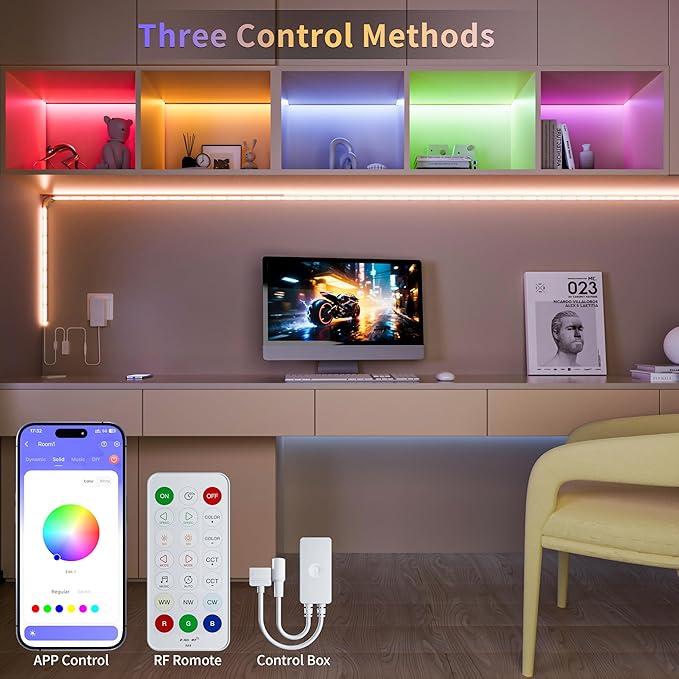PAUTIX COB LED Strip Lights,20ft RGB+CCT 2700K-6500K White LED Lights,Dimmable Color Changing RGB LED Strip Light,with Remote/APP Control,for Kitchen Cabinets,Ceiling,Party DIY Lighting Projects