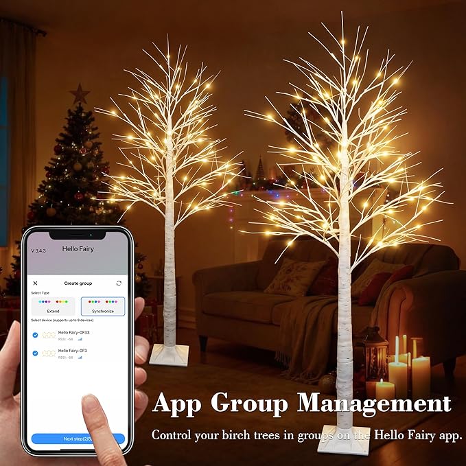 2Pack Smart 6FT Lighted Birch Tree with WW LED Lights for Home Decor, APP & Button Control, Music-Sync, Smart Timer, Multi-Tree Group Control, Indoor & Outdoor Decoration for Room Yard Patio Wedding