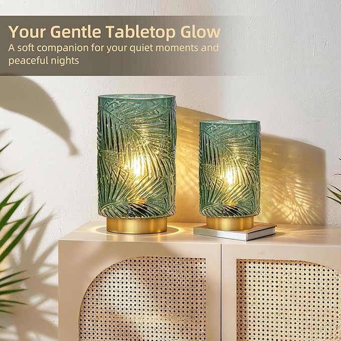 Battery Operated Table Lamp, Cordless Lamps for Home Decor, Battery Powered Nightlight with LED Bulb with Timer, Decorative Lights for Living Room Bedroom Tabletop Entryway Centerpiece Gift(L Green)