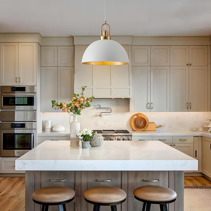 15.74" Industrial White Large Pendant Light Matte Finish Metal Light Fixture Farmhouse Hanging Light for Kitchen Island Dining Room Hallway