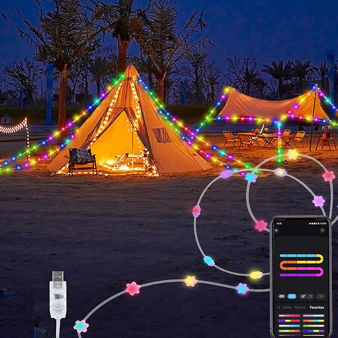 Smart Flower Fairy Lights, 33FT 66 LED String Light, Halloween Lights Outdoor for Party with App, Music Sync,Group Control String Lights for Bedroom, Party, Wedding,