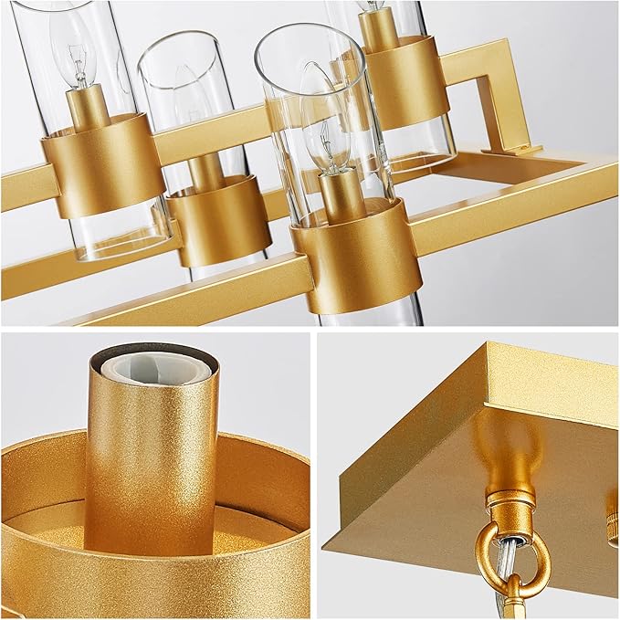 WUZUPS Island Rectangle Chandelier 10-Light with Clear Glass Industrial Modern Farmhouse Linear Light Fixture for Dining Room Kithen Island, Width 42.5" Height 10.4", Gold