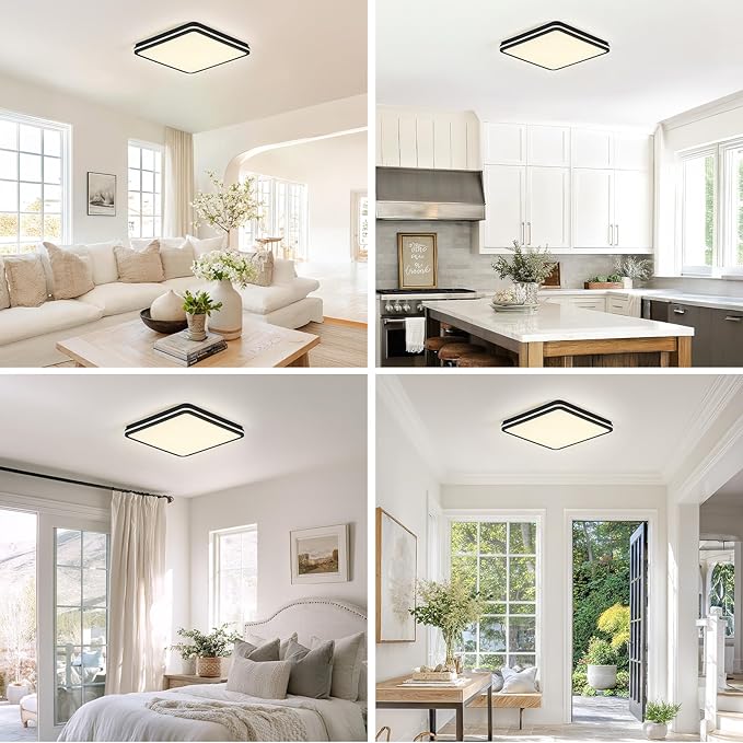 6PK 12 Inch LED Flush Mount Ceiling Light with Side Light, 40W, 2520LM, 3000K/4000K/6000K CCT Selectable, Black Square LED Ceiling Light for Hallway, Kitchen, Bedroom, Laundry Room