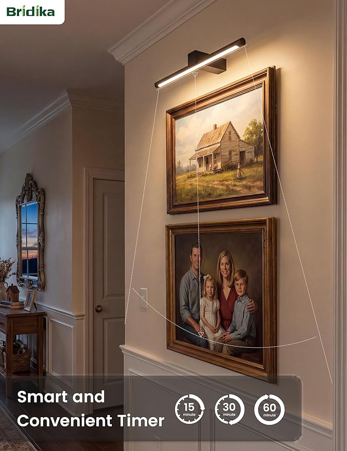 Metal Picture Light for Wall, Battery Operated Art Lighting for Paintings, Wireless Wall Lights for Picture with Remote&Timer, 3 Color Temperatures Dimmable Gallery Light for Artwork Portrait Black 1