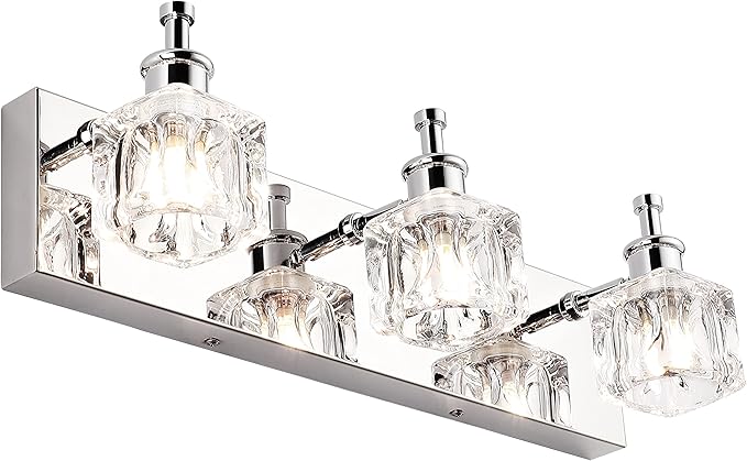 PRESDE Modern 3-Light Bathroom Vanity Lights Crystal Chrome Bathroom Lights Fixture Over Mirror LED Bath Wall Lighting